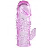 Розовая  гелевая насадка с клиторальным отростком - 13,5 см. - Toyfa Basic - в Петрозаводске купить с доставкой