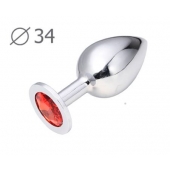 Коническая серебристая анальная втулка с красным кристаллом - 8,2 см. - Anal Jewelry Plug - купить с доставкой в Петрозаводске