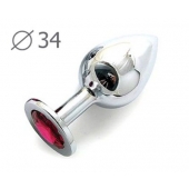 Коническая серебристая анальная втулка с малиновым кристаллом - 8,2 см. - Anal Jewelry Plug - купить с доставкой в Петрозаводске