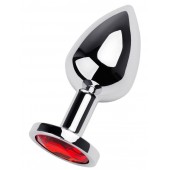 Серебристая коническая анальная пробка с красным кристаллом - 8 см. - ToyFa - купить с доставкой в Петрозаводске