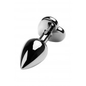 Серебристая коническая анальная пробка с красным кристаллом-сердечком - 7 см. - ToyFa - купить с доставкой в Петрозаводске