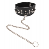 Черный ошейник с шипами и металлическим поводком-цепочкой - Notabu - купить с доставкой в Петрозаводске