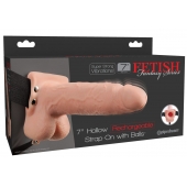 Телесный перезаряжаемый вибрострапон 7  Hollow Rechargeable Strap-on with Balls - 20,3 см. - Pipedream - купить с доставкой в Петрозаводске