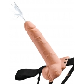 Телесный полый страпон с имитацией эякуляции 7.5  Hollow Squirting Strap-On with Balls Flesh - 21,6 см. - Pipedream - купить с доставкой в Петрозаводске