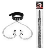 Черный ошейник с зажимами на соски на цепочке - Notabu - купить с доставкой в Петрозаводске