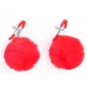 Зажимы для сосков с красным пушком - Notabu - купить с доставкой в Петрозаводске