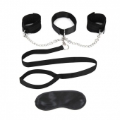 Чёрный ошейник с наручниками и поводком Collar Cuffs   Leash Set - Lux Fetish - купить с доставкой в Петрозаводске