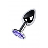 Серебристая конусовидная анальная пробка с фиолетовым кристаллом - 7 см. - ToyFa - купить с доставкой в Петрозаводске