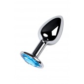 Серебристая конусовидная анальная пробка с голубым кристаллом - 7 см. - ToyFa - купить с доставкой в Петрозаводске