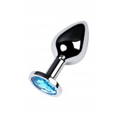 Серебристая конусовидная анальная пробка с голубым кристаллом - 8 см. - ToyFa - купить с доставкой в Петрозаводске