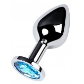 Серебристая конусовидная анальная пробка с голубым кристаллом - 8 см. - ToyFa - купить с доставкой в Петрозаводске