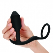 Черное эрекционное кольцо с анальным плагом Snug   Tug - b-Vibe - в Петрозаводске купить с доставкой