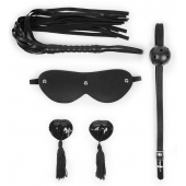 Эротический набор в черном цвете: маска, кляп, пэстисы, плётка - Notabu - купить с доставкой в Петрозаводске