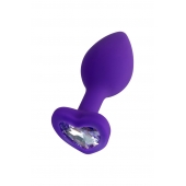 Фиолетовая анальная втулка Diamond Heart с прозрачным кристаллом - 7 см. - ToyFa - купить с доставкой в Петрозаводске