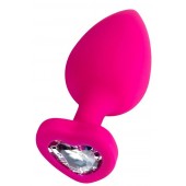 Розовая анальная втулка Diamond Heart с прозрачным кристаллом - 9,5 см. - ToyFa - купить с доставкой в Петрозаводске