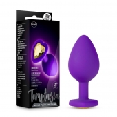 Фиолетовая анальная пробка Bling Plug Medium с золотистым стразом - 8,3 см. - Blush Novelties - купить с доставкой в Петрозаводске