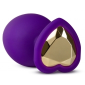 Фиолетовая анальная пробка Bling Plug Large с золотистым стразом - 9,5 см. - Blush Novelties - купить с доставкой в Петрозаводске