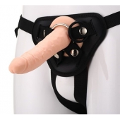 Телесный страпон на черных трусиках STRAP ON REAL DILDO - 20 см. - Dream Toys - купить с доставкой в Петрозаводске