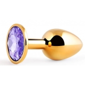 Золотистая анальная пробка с фиолетовым стразом - 7,2 см. - Anal Jewelry Plug - купить с доставкой в Петрозаводске