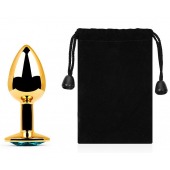 Золотистая анальная пробка с голубым стразом - 7,2 см. - Anal Jewelry Plug - купить с доставкой в Петрозаводске