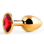 Золотистая анальная пробка с красным стразом - 7,2 см. - Anal Jewelry Plug - купить с доставкой в Петрозаводске