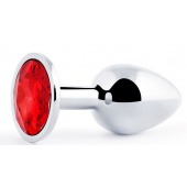 Серебристая анальная пробка с красным стразом - 7,2 см. - Anal Jewelry Plug - купить с доставкой в Петрозаводске