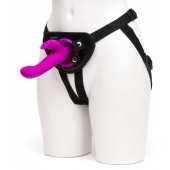 Лиловый страпон Rechargeable Vibrating Strap-On Harness Set - 17,6 см. - Happy Rabbit - купить с доставкой в Петрозаводске
