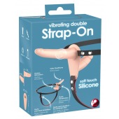 Телесный двойной вибрострапон с вибрацией Vibrating Double Strap-On - 15 см. - Orion - купить с доставкой в Петрозаводске