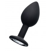 Черная анальная втулка с прозрачным стразом - 7,2 см. - POPO Pleasure - купить с доставкой в Петрозаводске