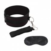 Черный ошейник с длинным поводком Collar and Leash Set - Lux Fetish - купить с доставкой в Петрозаводске