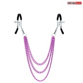 Оригинальные зажимы на соски с тройной розовой цепочкой - Notabu - купить с доставкой в Петрозаводске