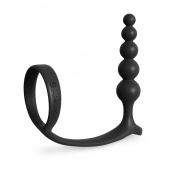 Черная анальная цепочка с эрекционным кольцом Ass-gasm Cockring Anal Beads - Pipedream - в Петрозаводске купить с доставкой