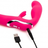 Ярко-розовый безремневой страпон Rechargeable Vibrating Strapless Strap-On - Happy Rabbit - купить с доставкой в Петрозаводске