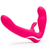 Ярко-розовый безремневой страпон Rechargeable Vibrating Strapless Strap-On - Happy Rabbit - купить с доставкой в Петрозаводске