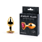Золотистая анальная пробка с малиновым кристаллом-сердечком - 7 см. - Anal Jewelry Plug - купить с доставкой в Петрозаводске