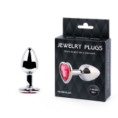 Серебристая анальная пробка с малиновым кристаллом-сердечком - 7 см. - Anal Jewelry Plug - купить с доставкой в Петрозаводске