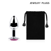 Серебристая анальная пробка с малиновым кристаллом - 7,2 см. - Anal Jewelry Plug - купить с доставкой в Петрозаводске
