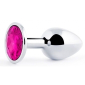 Серебристая анальная пробка с малиновым кристаллом - 7,2 см. - Anal Jewelry Plug - купить с доставкой в Петрозаводске
