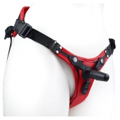 Красно-черный женский пояс с 2 способами крепления насадок и вагинальной пробкой - LOVETOY (А-Полимер) - купить с доставкой в Петрозаводске