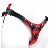 Красно-черный женский пояс с 2 способами крепления насадок и вагинальной пробкой - LOVETOY (А-Полимер) - купить с доставкой в Петрозаводске