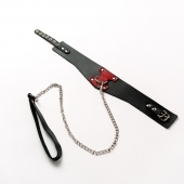 Черный широкий ошейник с красным декором и поводком - Crazy Handmade - купить с доставкой в Петрозаводске