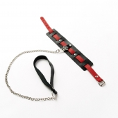 Черный ошейник с красным ремешком и поводком - Crazy Handmade - купить с доставкой в Петрозаводске