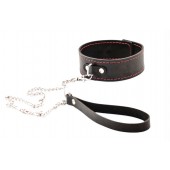 Черный широкий ошейник с красной строчкой и поводком - Crazy Handmade - купить с доставкой в Петрозаводске