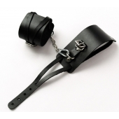 Черные кожаные оковы с креплением в виде веревочек - Crazy Handmade - купить с доставкой в Петрозаводске