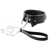 Черный ошейник-воротничок с металлическим поводком - Crazy Handmade - купить с доставкой в Петрозаводске