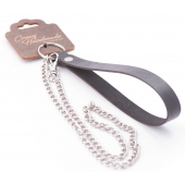 Серебристый металлический поводок с кожаной черной ручкой - 80 см. - Crazy Handmade - купить с доставкой в Петрозаводске