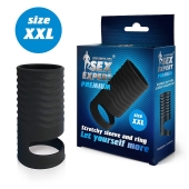 Черная открытая насадка на пенис с кольцом для мошонки XXL-size - 9,4 см. - Sex Expert - в Петрозаводске купить с доставкой