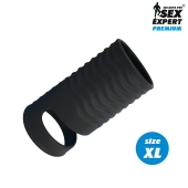 Черная открытая насадка на пенис с кольцом для мошонки XL-size - 8,9 см. - Sex Expert - в Петрозаводске купить с доставкой