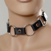 Кожаный черный ошейник с кольцами - Sitabella - купить с доставкой в Петрозаводске