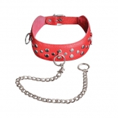 Красный кожаный ошейник с карабином и поводком - Sitabella - купить с доставкой в Петрозаводске